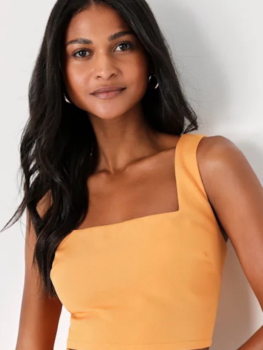 Square-Neck Women’s Crop Top in Light Orange | Size XS